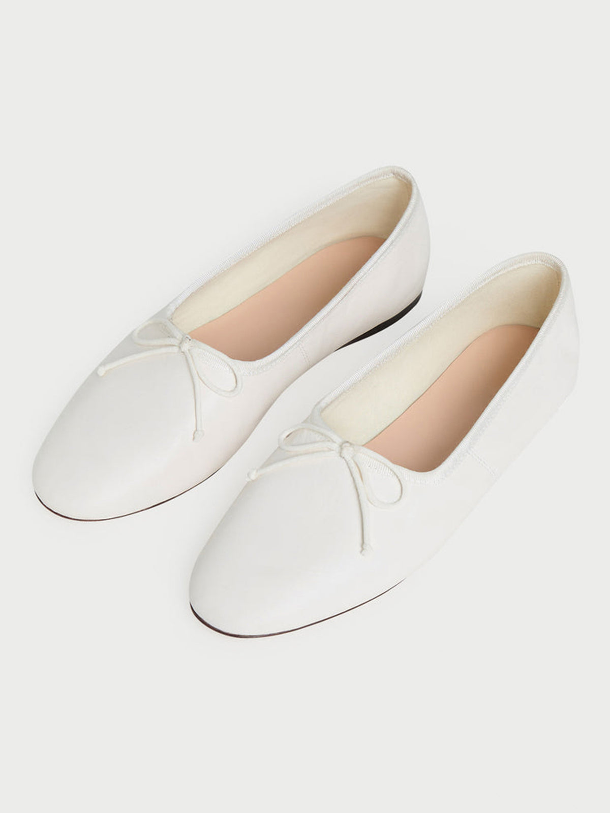White Round-Toe Chic Front Bow Slip-On Ballet Flats