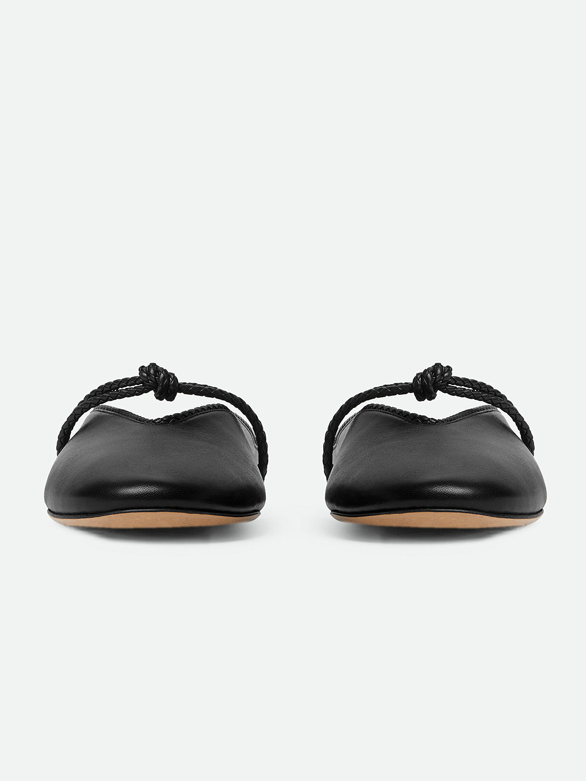Black Round-Toe Middle Strap Backless Slip-On Flats