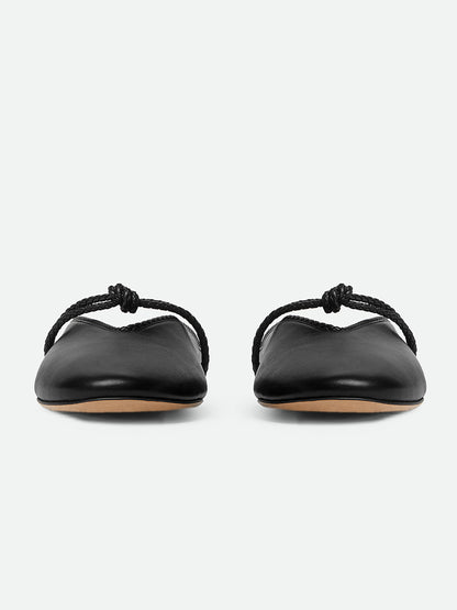 Black Round-Toe Middle Strap Backless Slip-On Flats