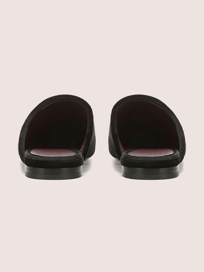 Black Faux Suede Square-Toe Chic Backless Simple Flats