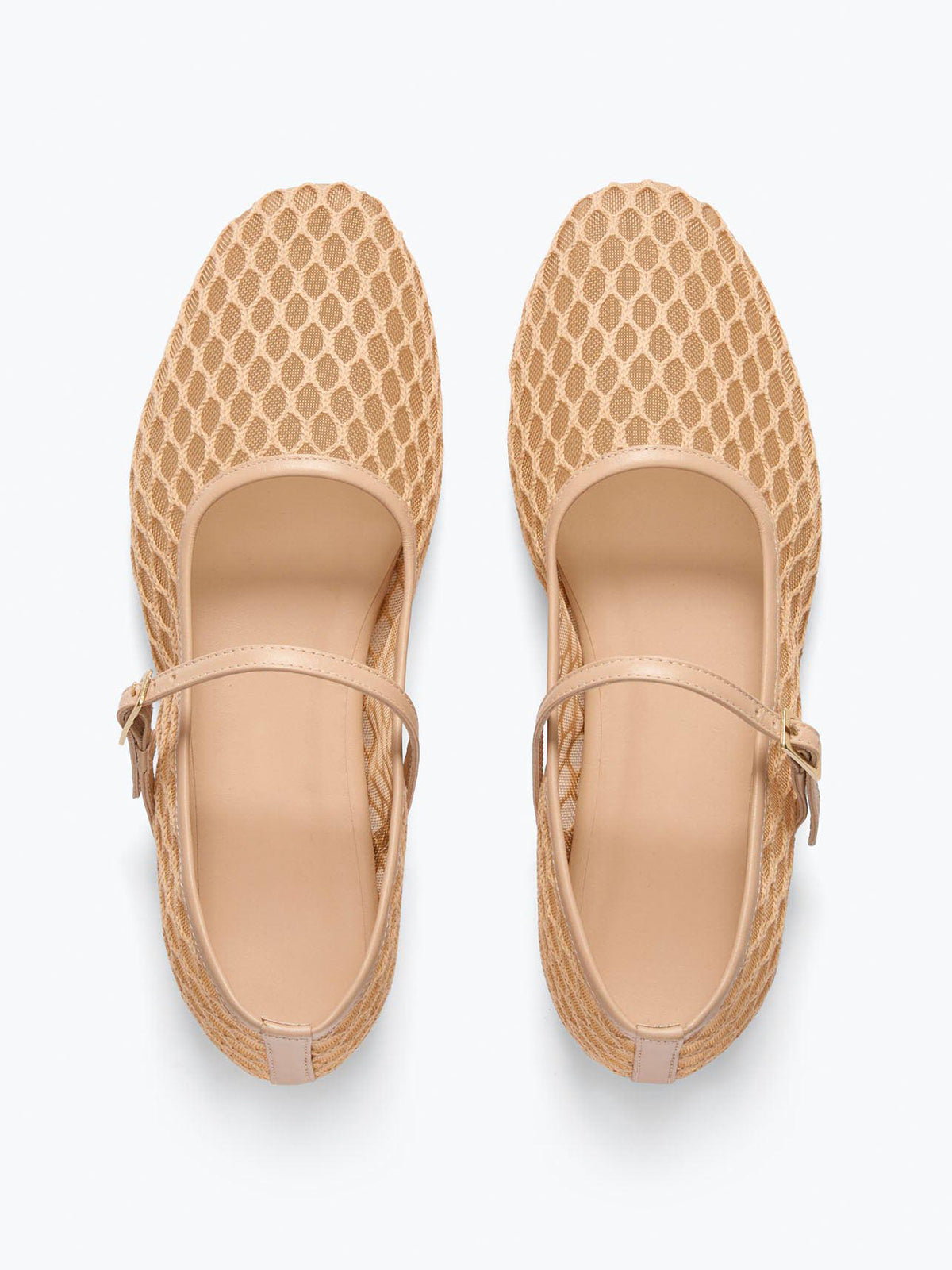 Chic Square-Toe Mary Jane Slip-On Ballet Flats - Nude Mesh