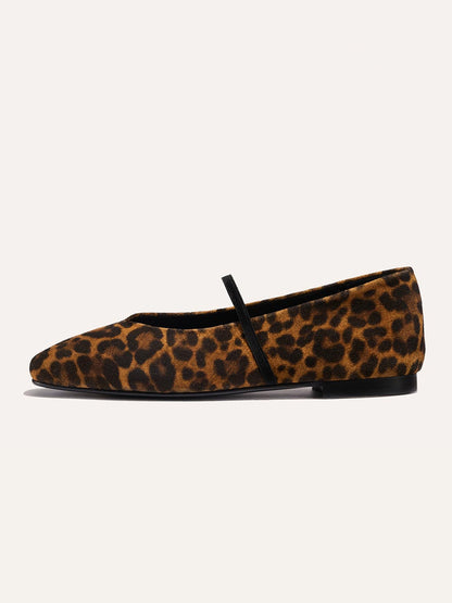 Mary Jane Square-Toe Slip-On Chic Ballet Flats - Leopard Faux Suede