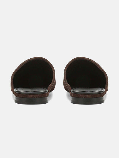 Coffee Faux Suede Square-Toe Chic Backless Simple Flats