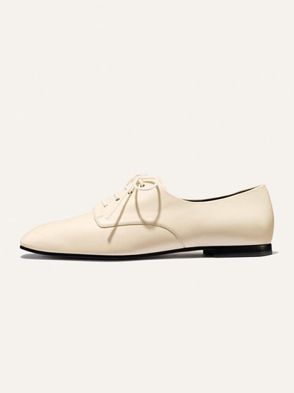Bone Square-Toe Chic Lace-Up Slip-On Sporty Flats