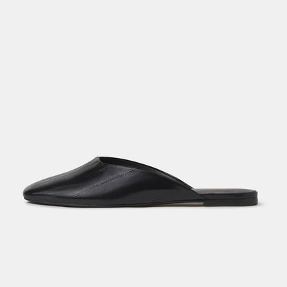 Slip-On Square-Toe Backless Mules Flats - Patent Black