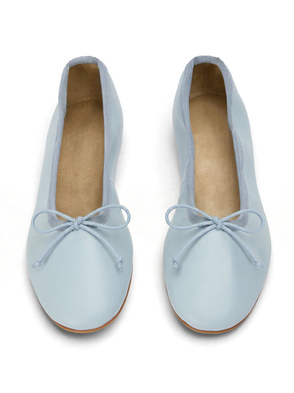 Sky Blue Round-Toe Chic Front Bow Slip-On Ballet Simple Flats