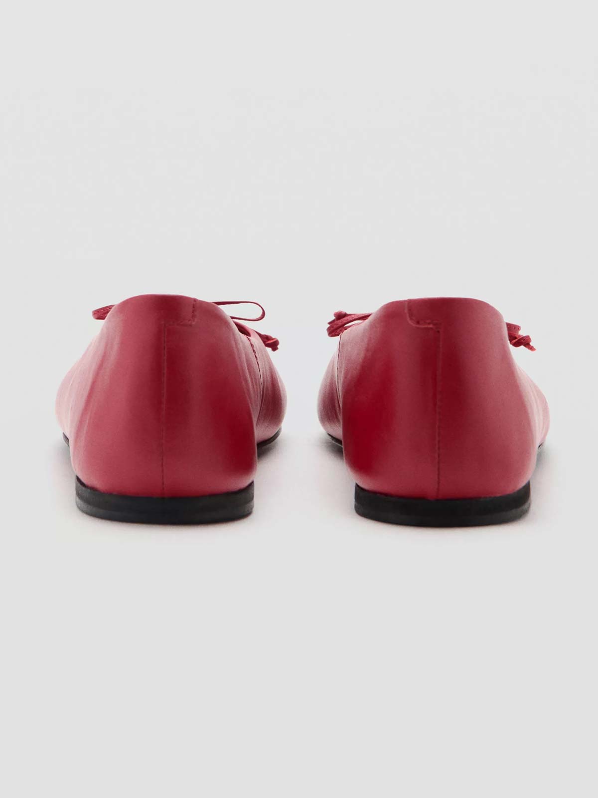 Red Vegan Leather And Faux Suede Round-Toe Front Bow Slip-On Ballet Flats