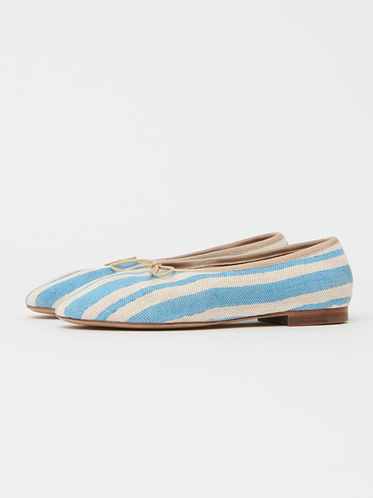 Blue Canvas Round-Toe Simple Chic Ballet Flats With Front Bow