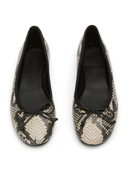 Round-Toe Chic Front Bow Slip-On Ballet Simple Flats - Snakeskin Pattern