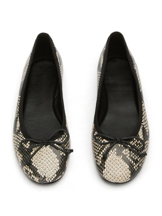 Round-Toe Chic Front Bow Slip-On Ballet Simple Flats - Snakeskin Pattern