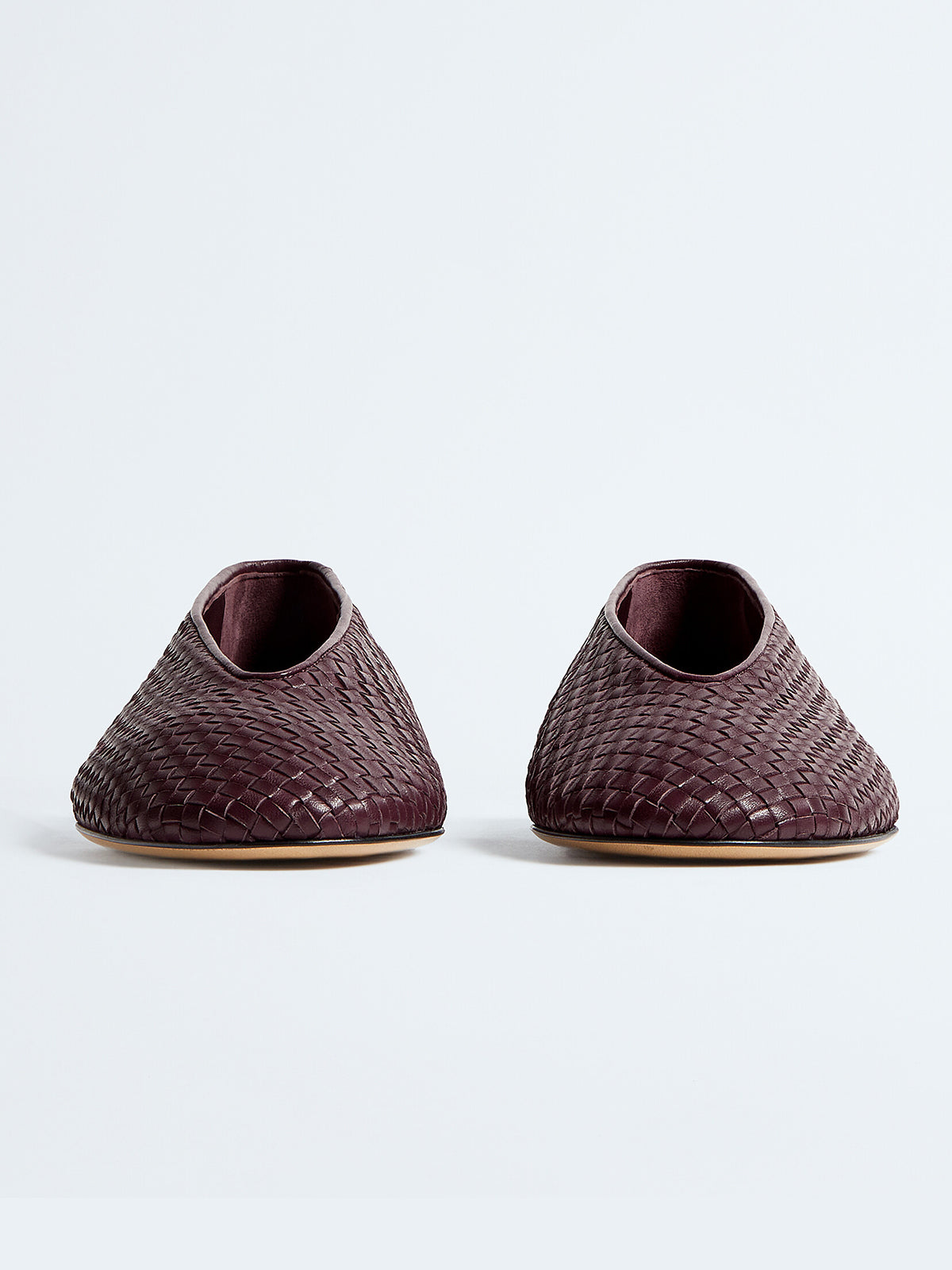 Deep Mahogany Woven Vegan Leather Round-Toe Slip-On Ballet Flats