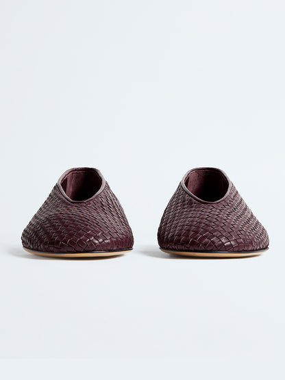 Deep Mahogany Woven Vegan Leather Round-Toe Slip-On Ballet Flats