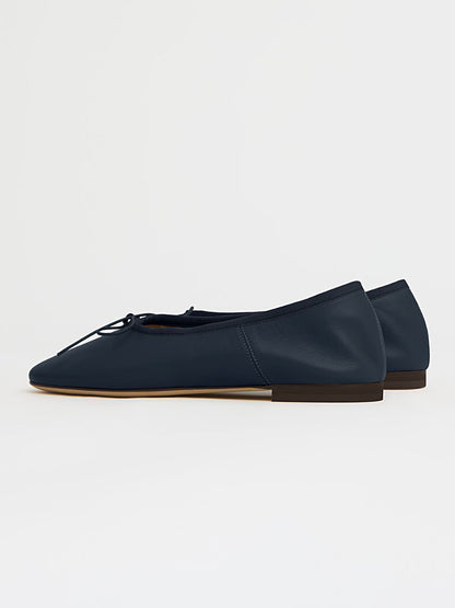 Navy Round-Toe Simple Chic Ballet Flats With Front Bow