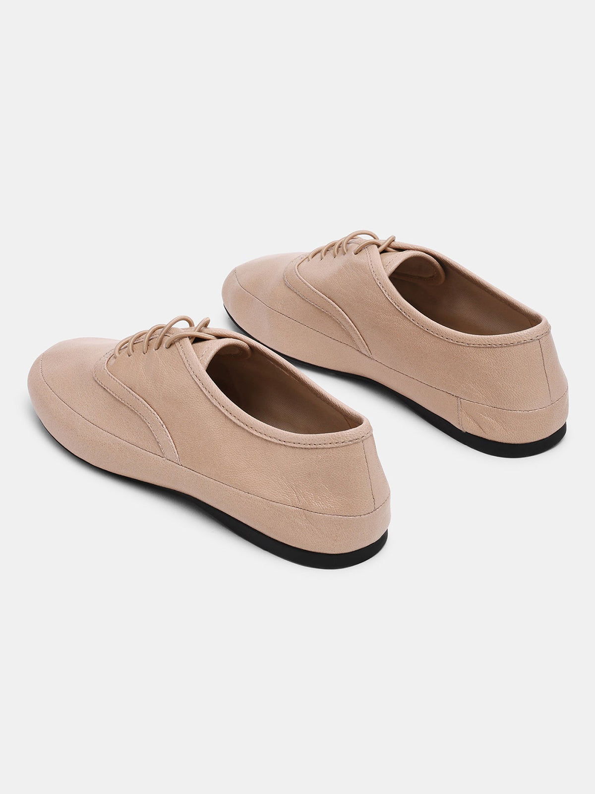 Bone Round-Toe Lace-Up Slip-On Chic Flats