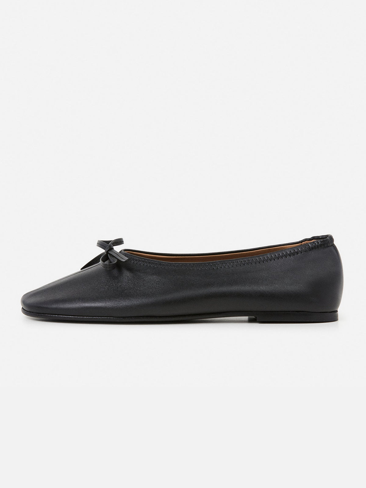 Black Classic Square-Toe Front Bow Simple Chic Ballet Flats