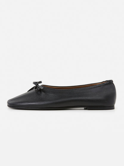 Black Classic Square-Toe Front Bow Simple Chic Ballet Flats