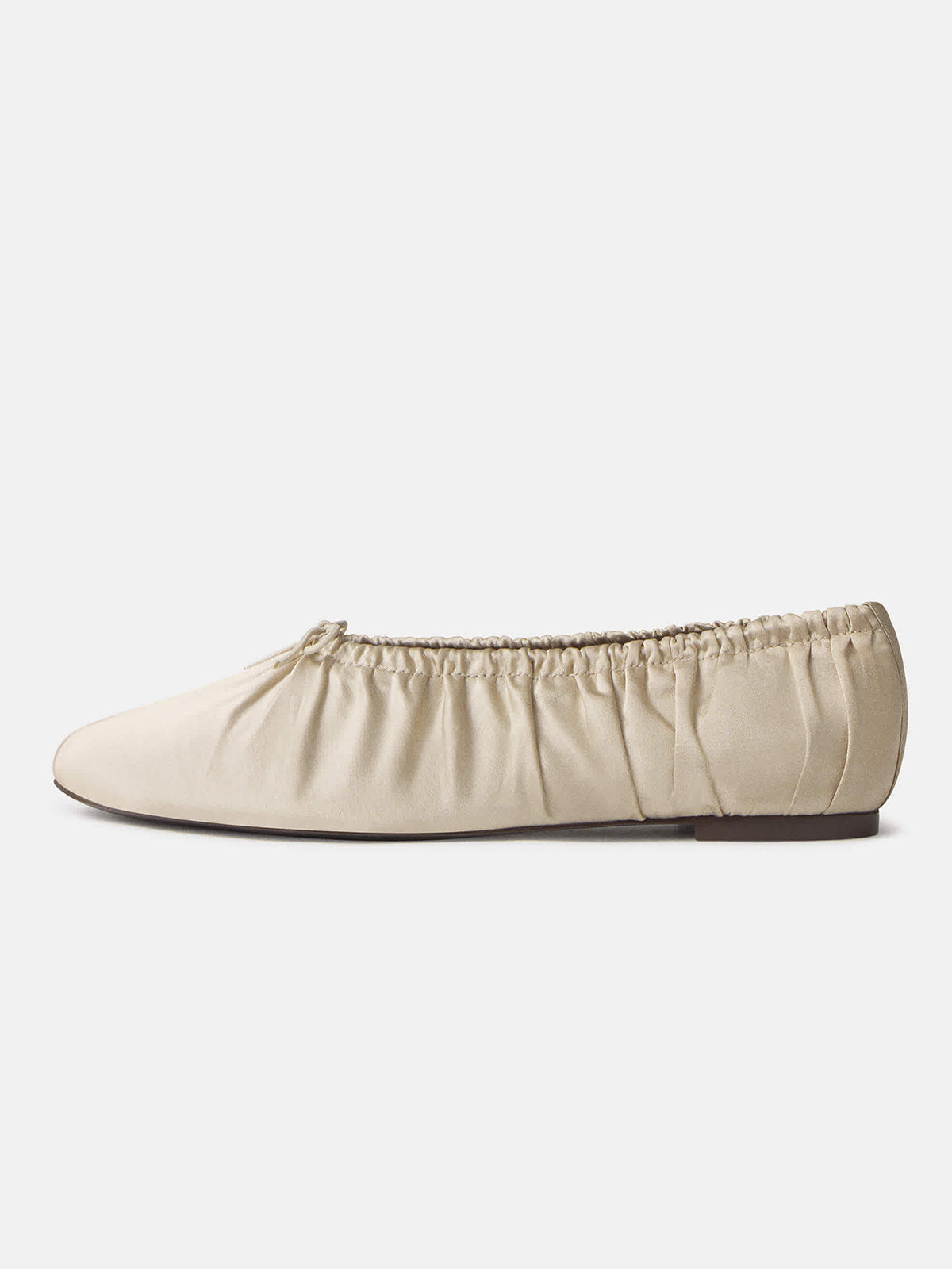 Gray Satin Square-Toe Ruching And Front Bow Ballet Flats