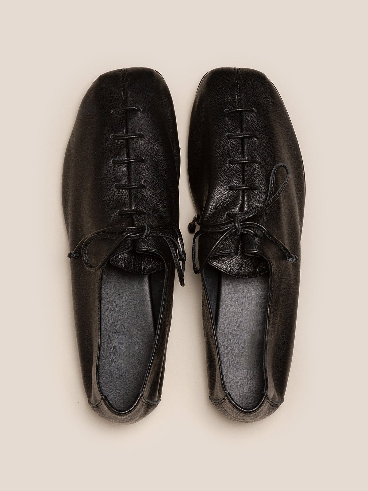 Black Square-Toe Chic Slip-On Flats With Lace-Up
