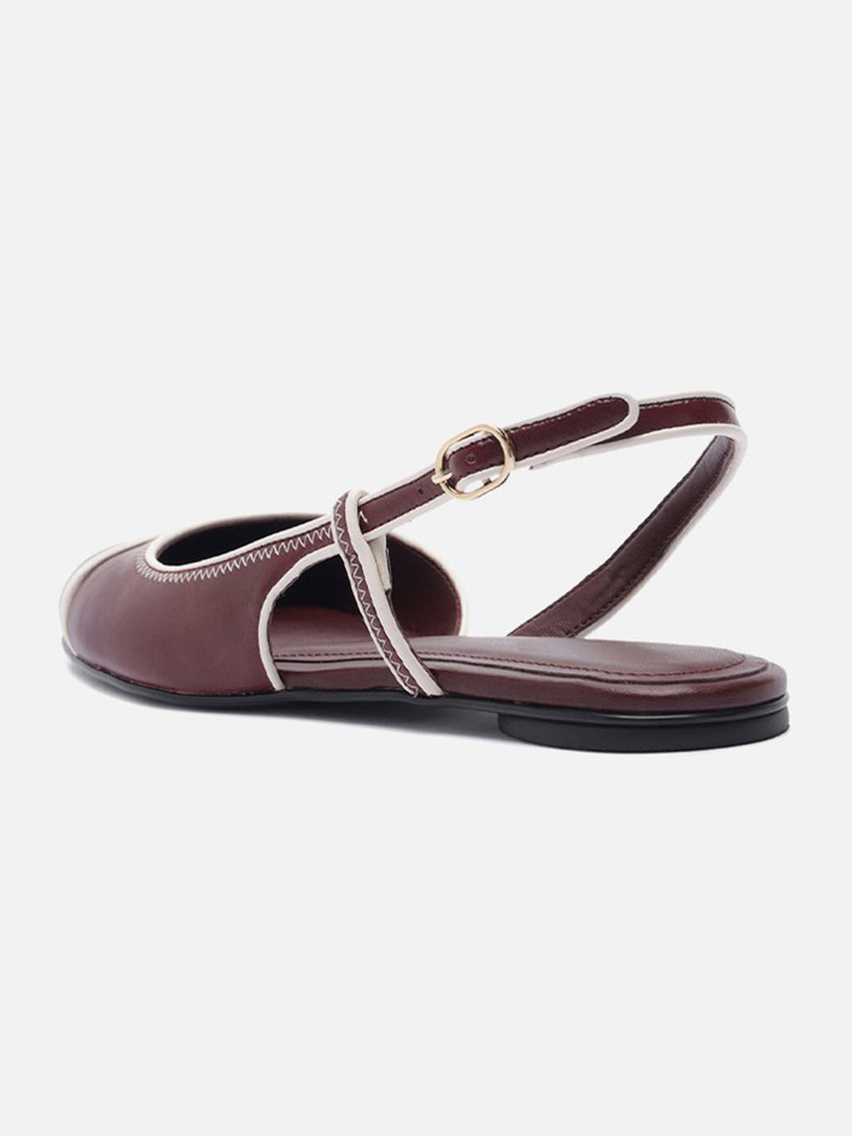 Red Round-Toe Buckle Back Strap Chic Slip-On Flats