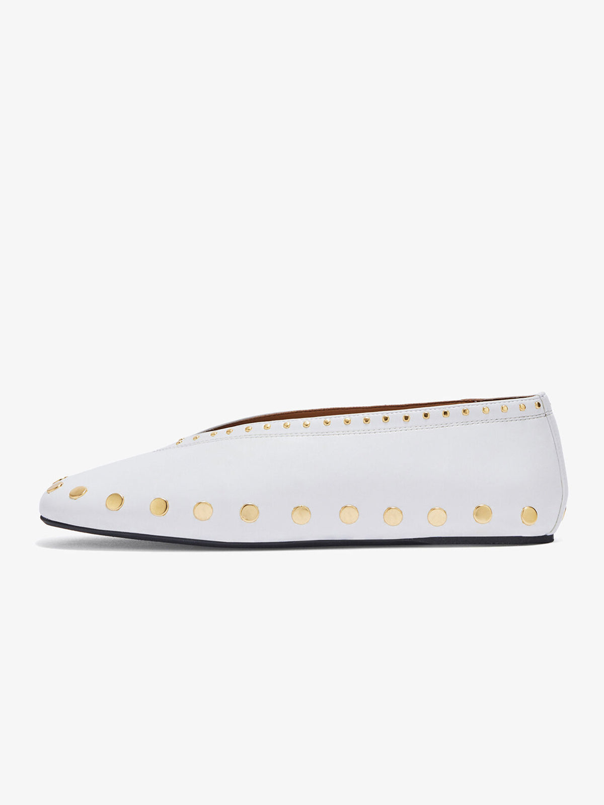 White Square-Toe Side Studs Slip-On Ballet Flats