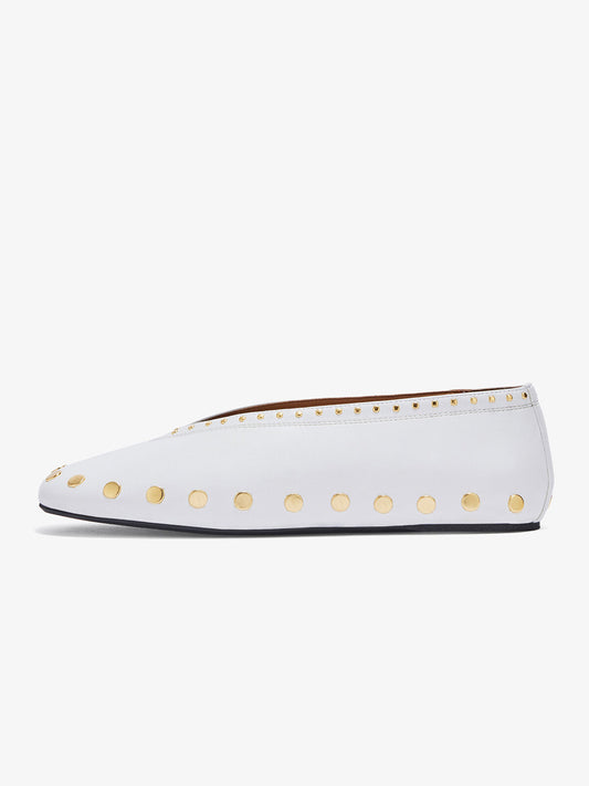 White Square-Toe Side Studs Slip-On Ballet Flats