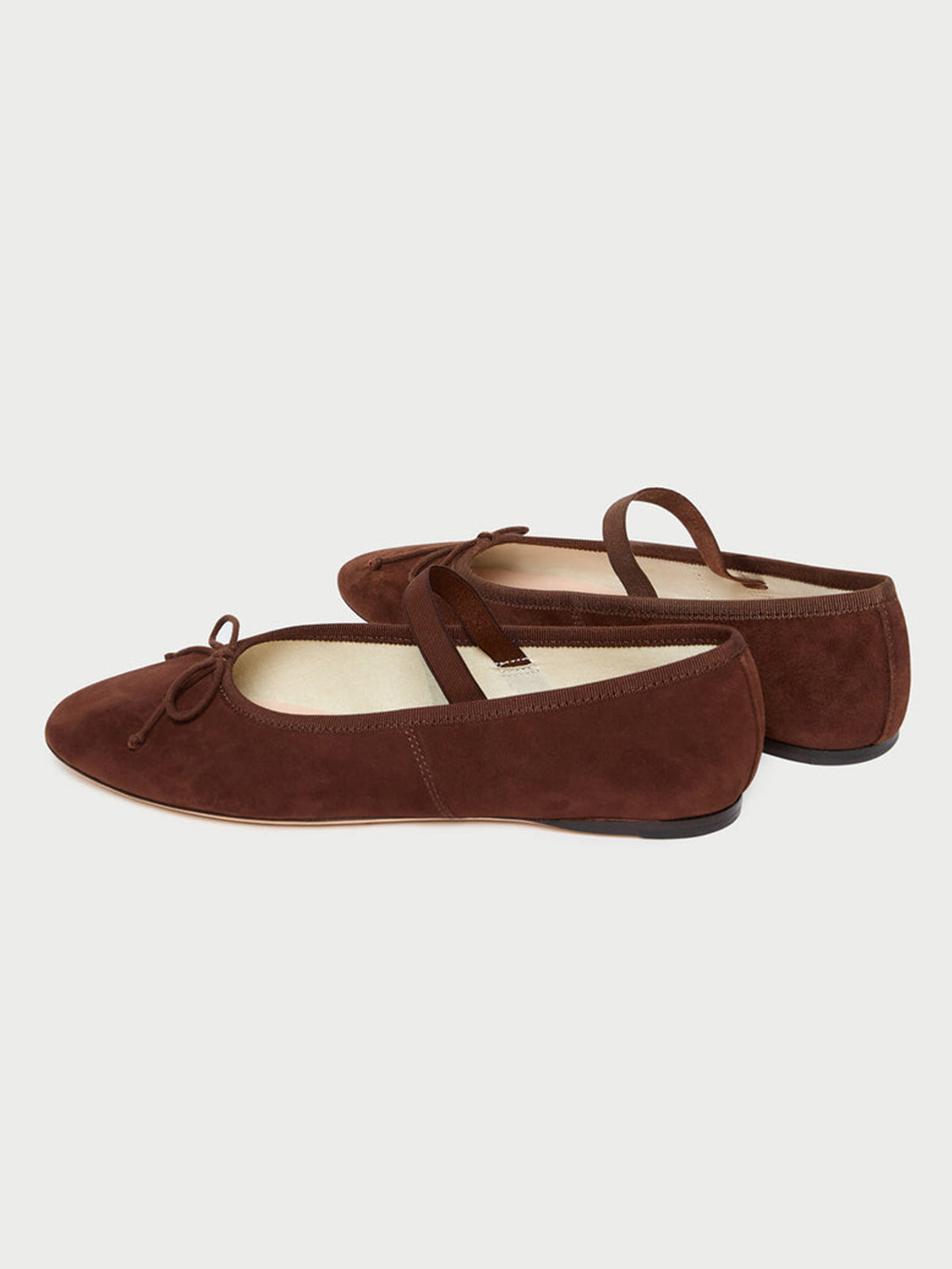 Coffee Faux Suede Round-Toe Mary Jane Front Bow Ballet Flats