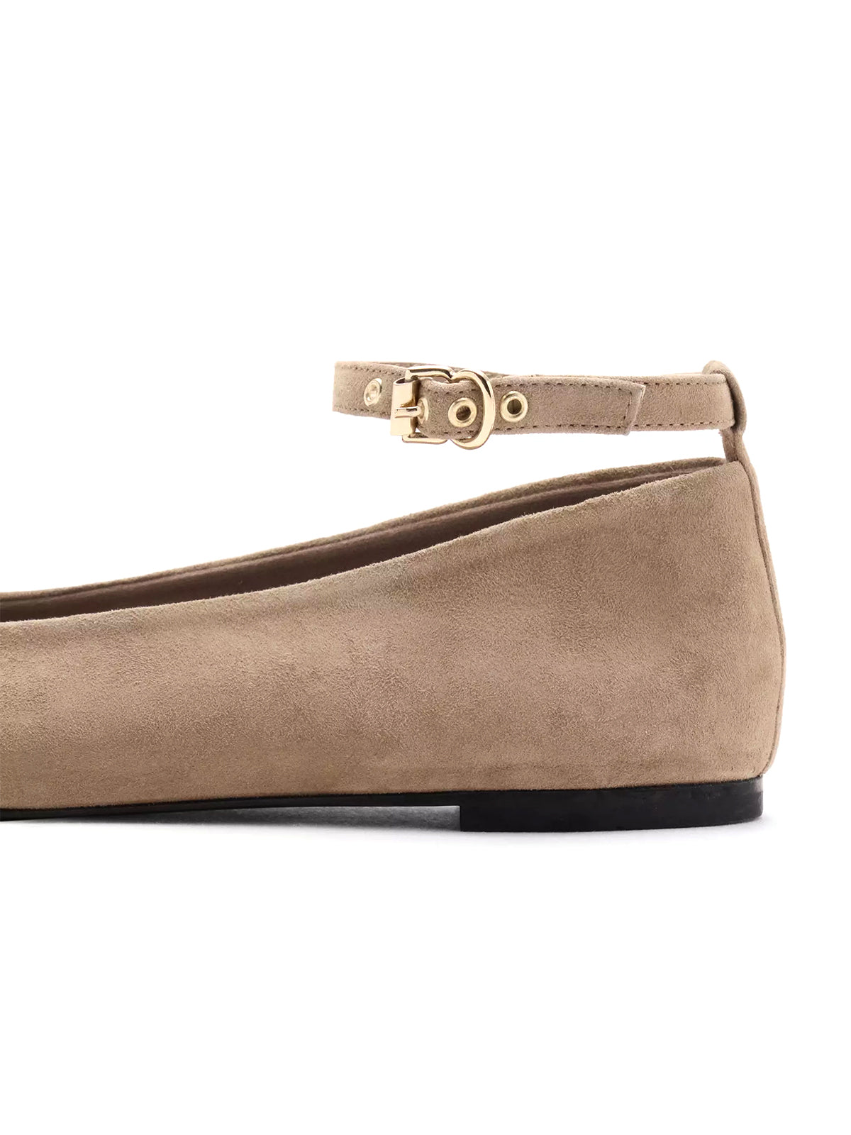 Sand Faux Suede Round-Toe Chic Ankle Strap Ballet Flats