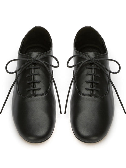 Black Round-Toe Chic Slip-On Lace-Up Sporty Flats