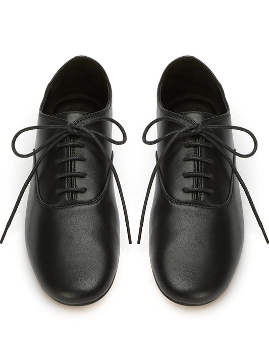 Black Round-Toe Chic Slip-On Lace-Up Sporty Flats