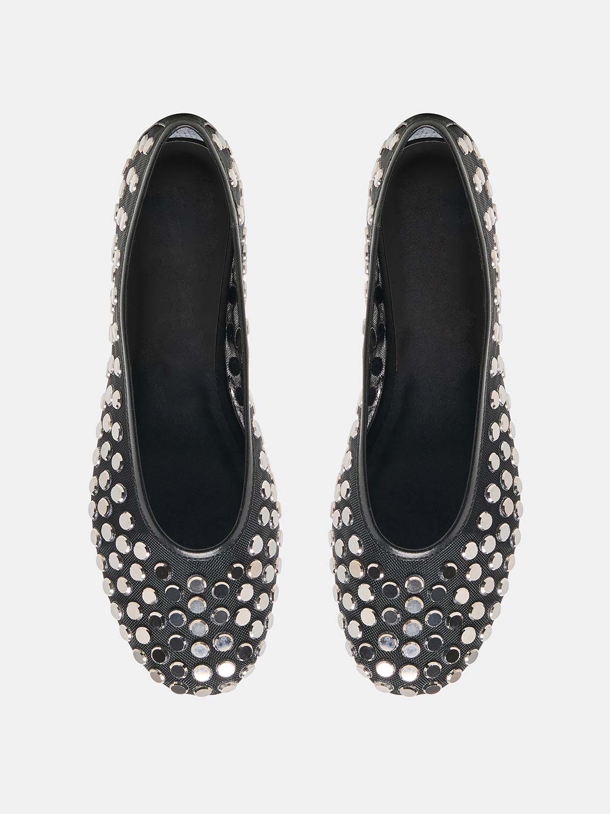 Green Mesh Round-Toe Full Studs Slip-On Ballet Flats