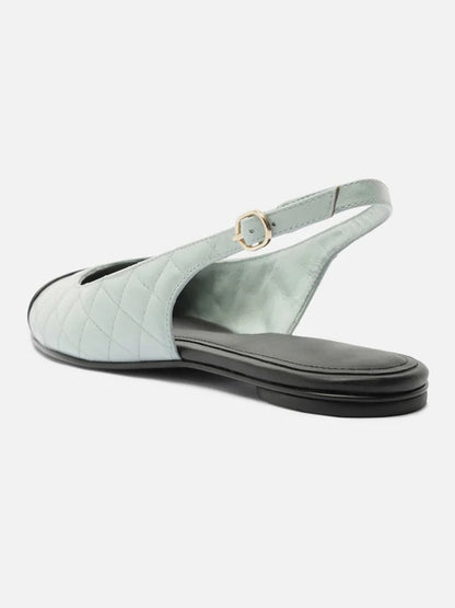 Blue Round-Toe Buckle Slingback Chic Slip-On Flats