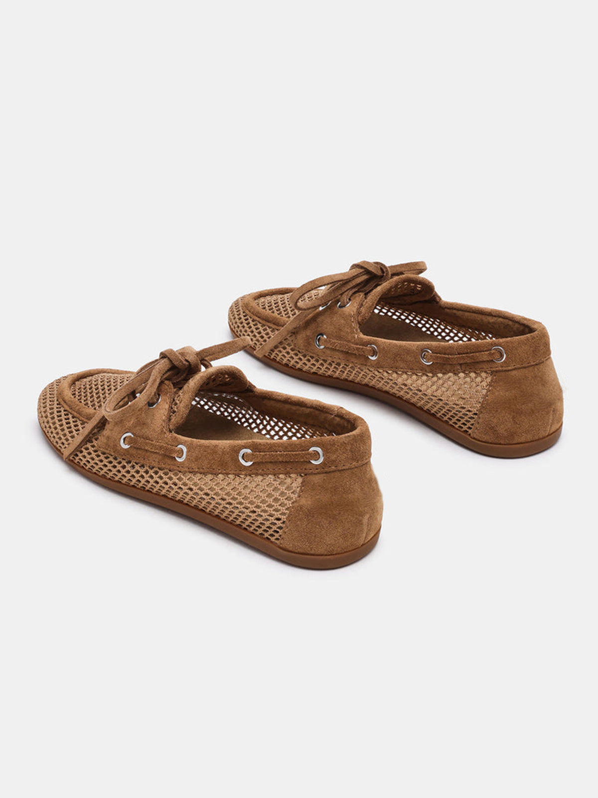 Tan Mesh Lace-Up Boat Shoes