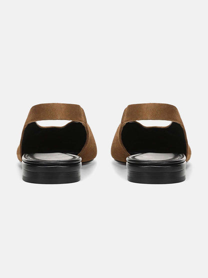 Brown Faux Suede Square-Toe Chic Back Strap Mules Flats