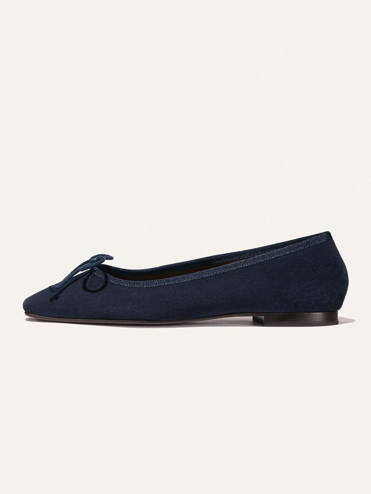 Front Bow Square-Toe Slip-On Chic Ballet Flats - Indigo Faux Suede
