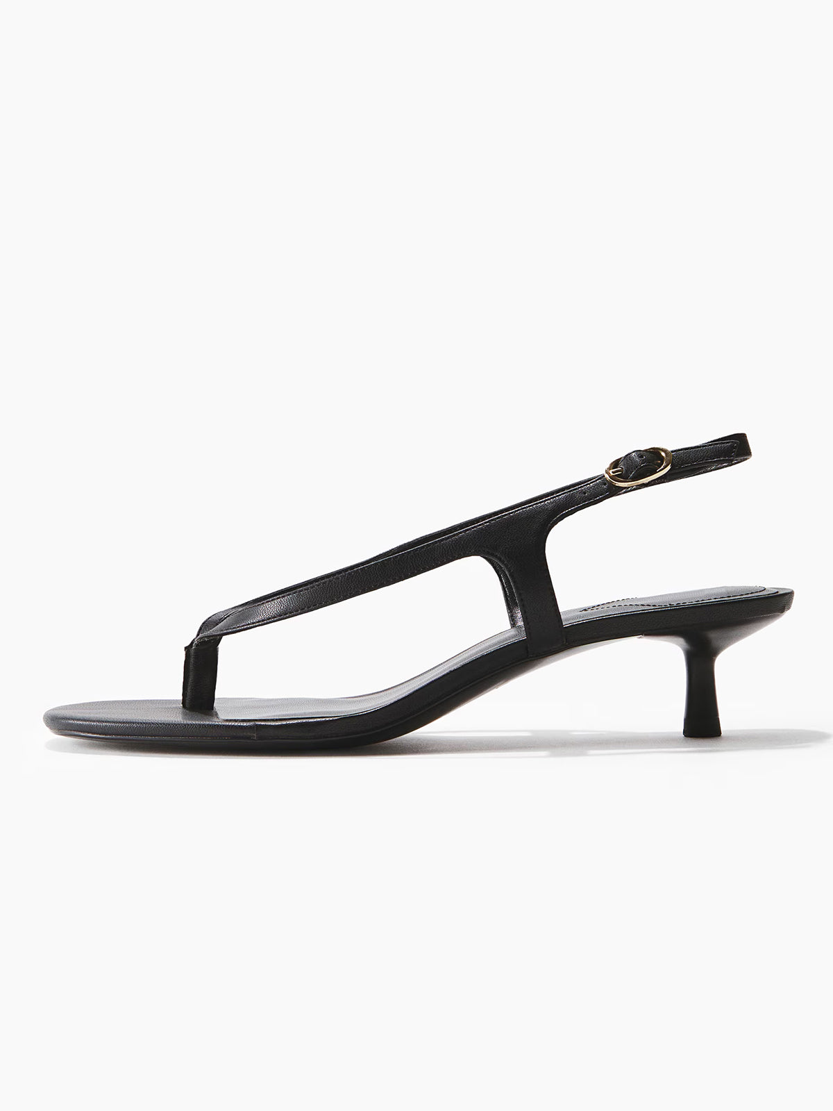 Black Square-Toe Flip-Flop Slingback Kitten Heels