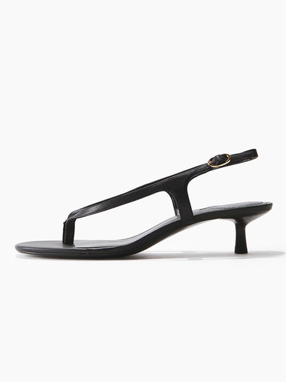 Black Square-Toe Flip-Flop Slingback Kitten Heels