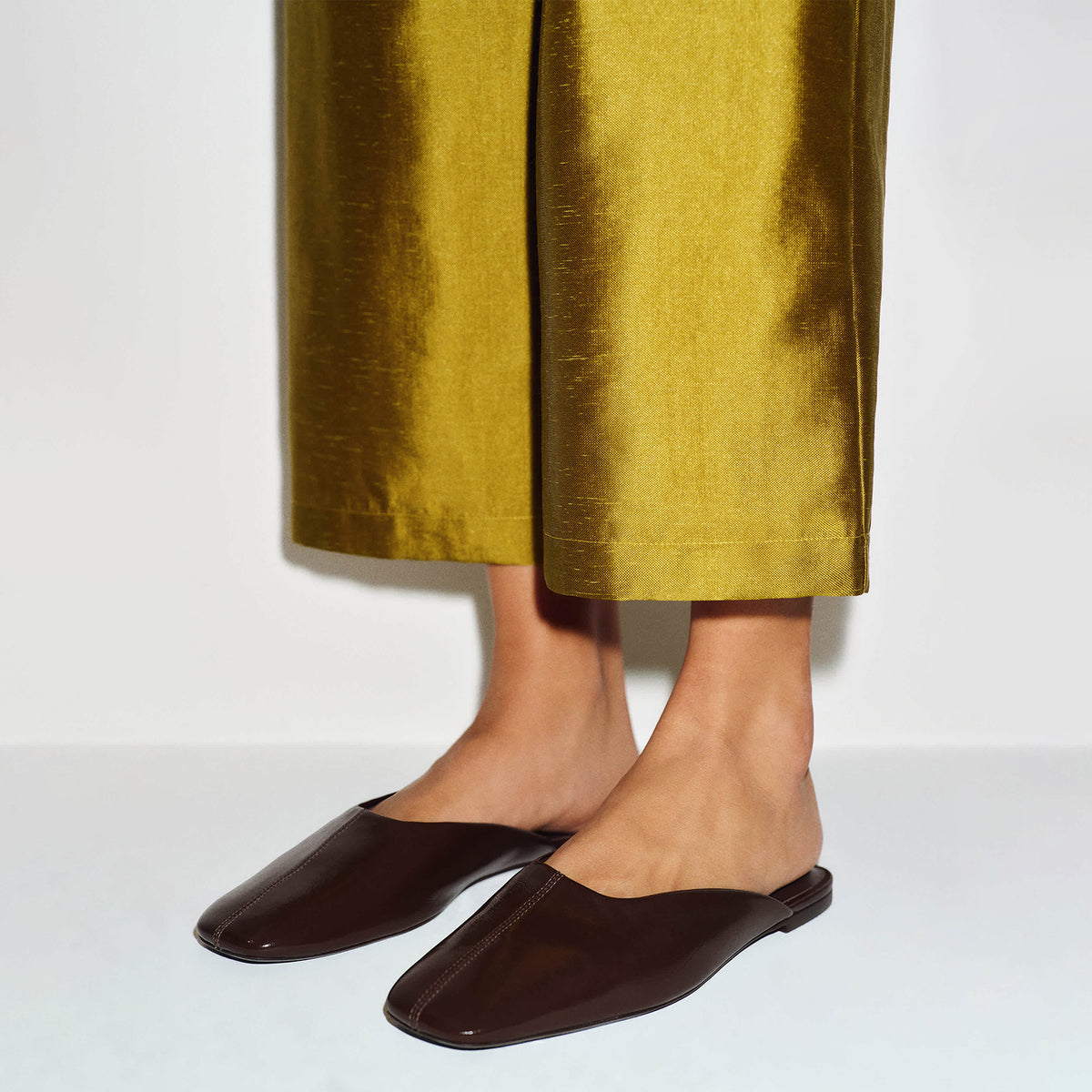 Slip-On Square-Toe Backless Mules Flats - Patent Burgundy