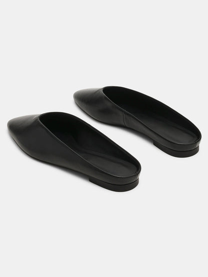 Black Pointed-Toe Backless Simple Slip-On Flats
