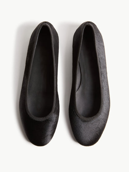 Slip-On Round-Toe Chic Simple Ballet Flats - Black Pony Hair Vegan Leather