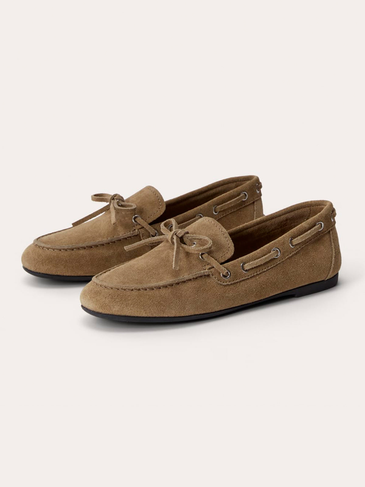 Brown Faux Suede Round-Toe Front Bow And Lace Edge With Eyelets Flats