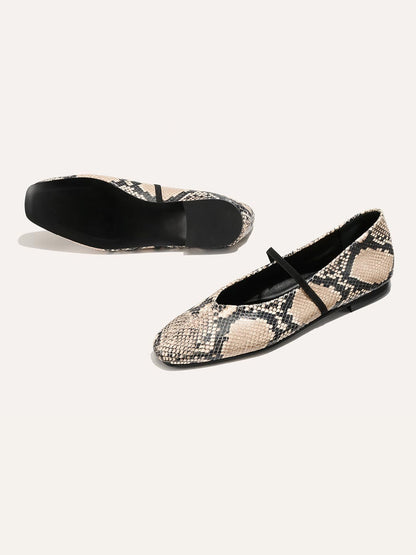 Mary Jane Square-Toe Slip-On Chic Ballet Flats - Snakeskin Pattern