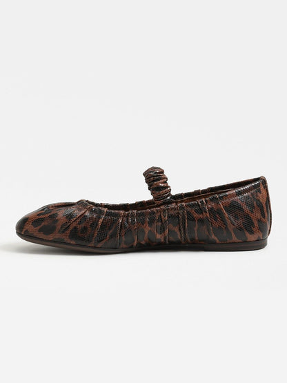 Leopard Pattern Square-Toe Elastic Mary Jane Classic Ballet Flats