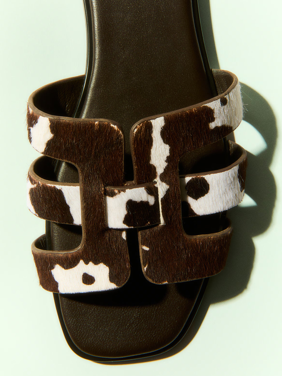 Cow Pattern Pony Hair Vegan Leather Square-Toe Backless Slip-On Sandals