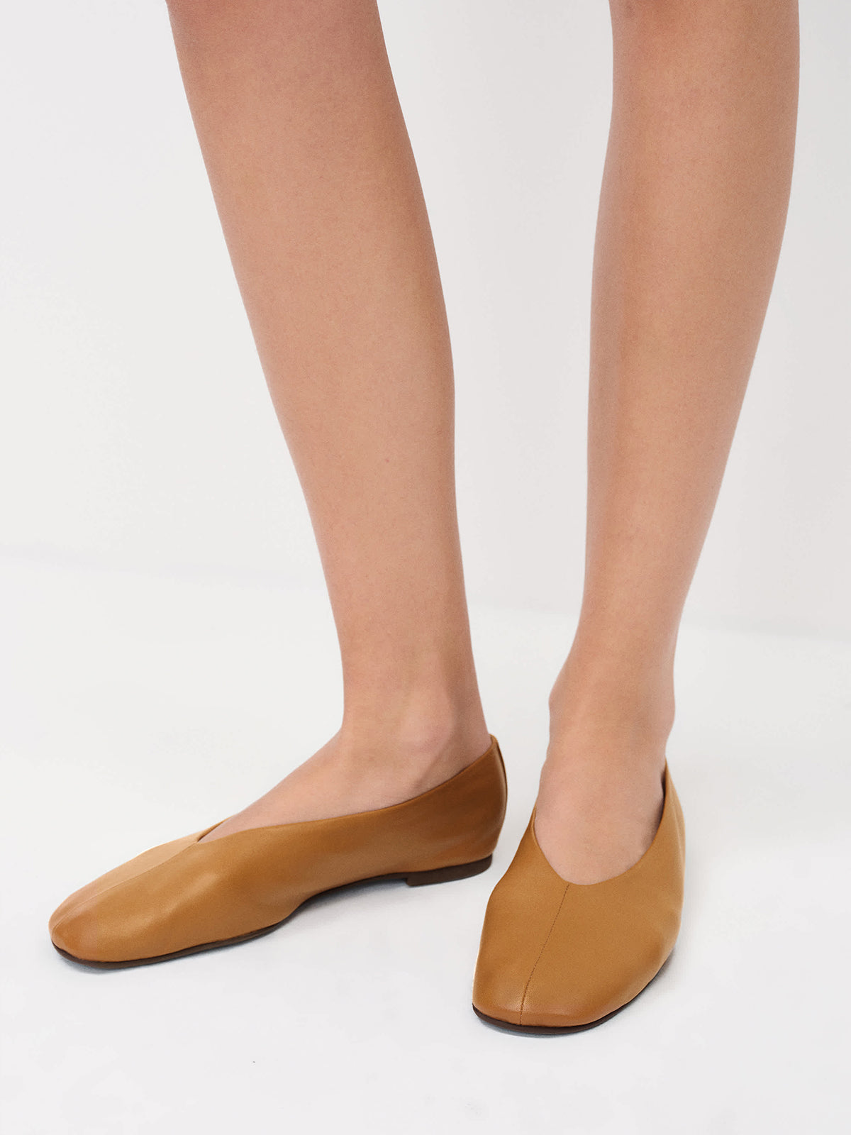 Tan Square-Toe Simple Ballet Chic Flats