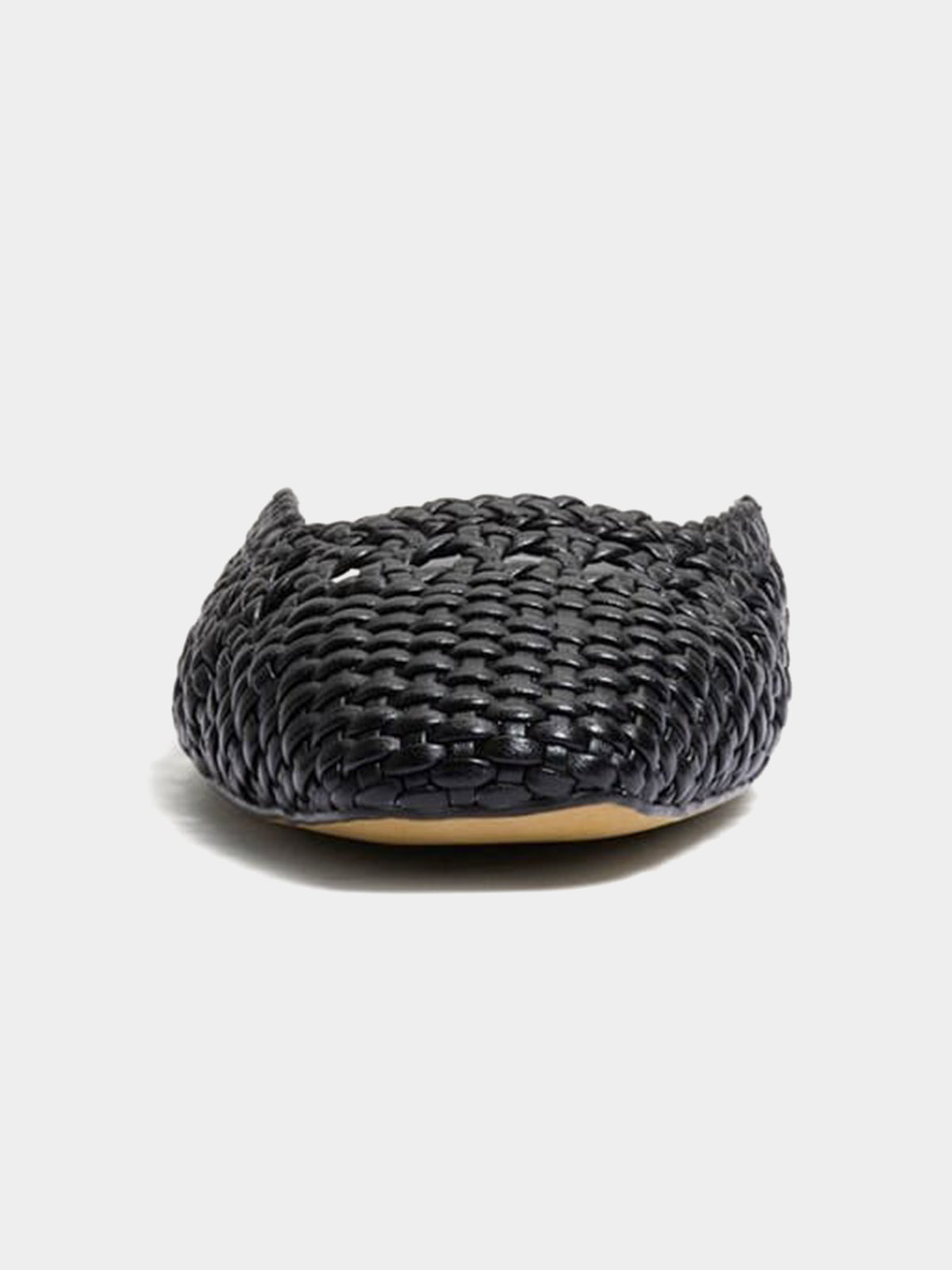 Woven Vegan Leather Square-Toe Cutout Backless Flats - Black