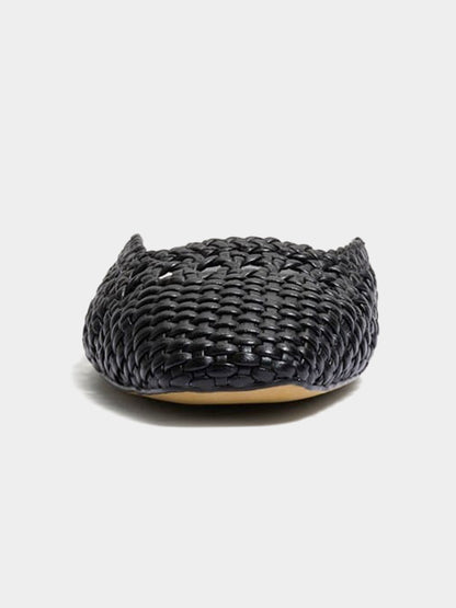 Woven Vegan Leather Square-Toe Cutout Backless Flats - Black