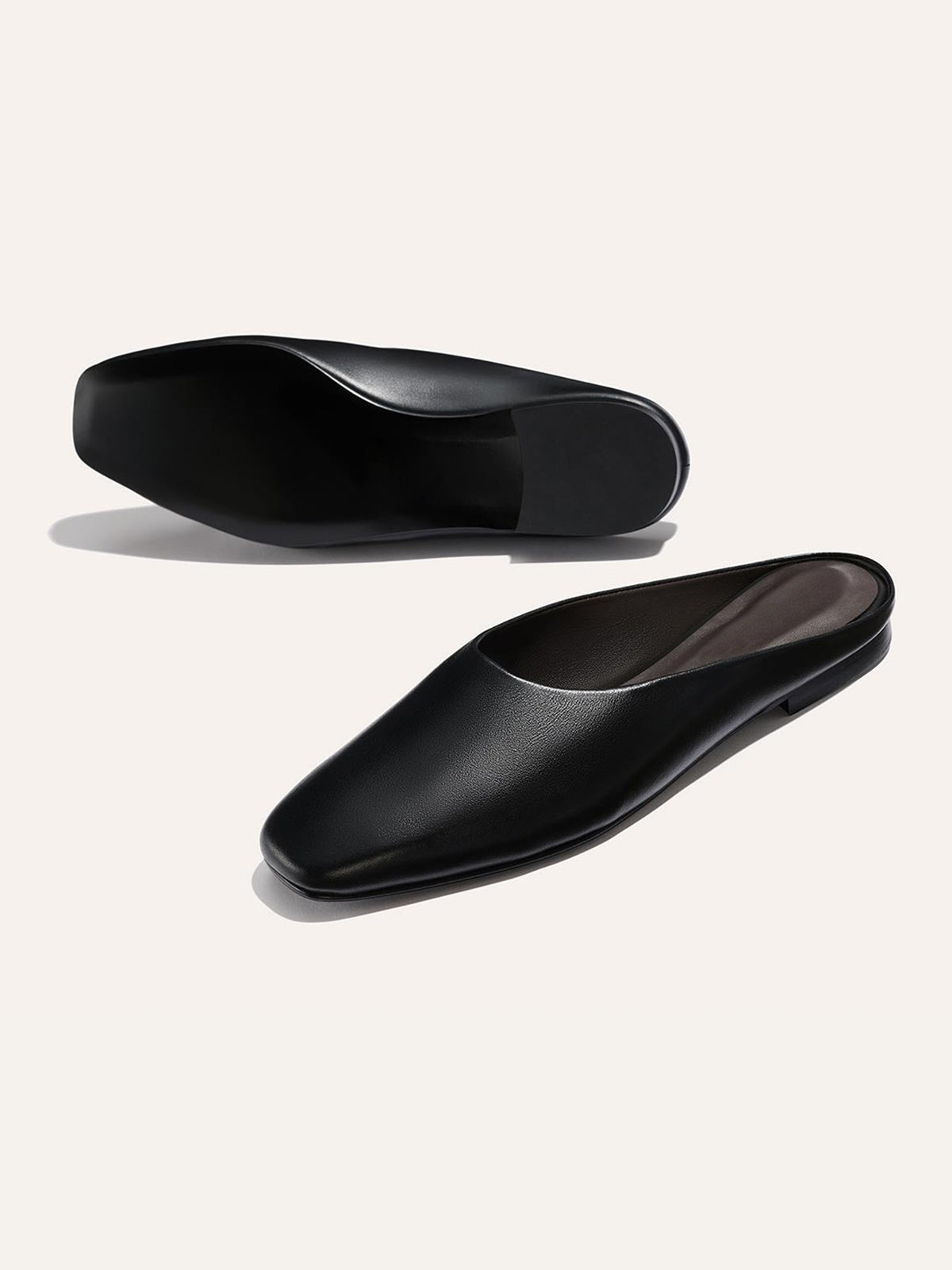 Backless Square-Toe Slip-On Chic Flats - Black