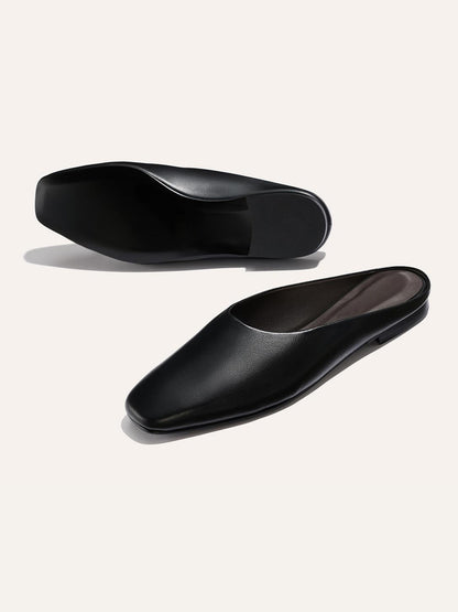 Backless Square-Toe Slip-On Chic Flats - Black