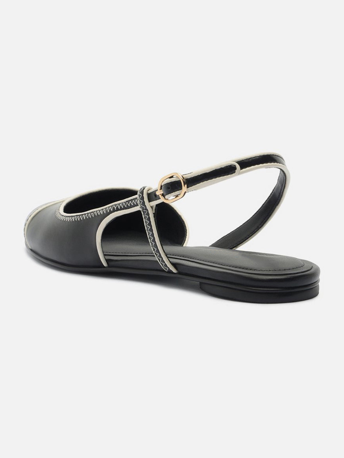 Black Round-Toe Buckle Back Strap Chic Slip-On Flats