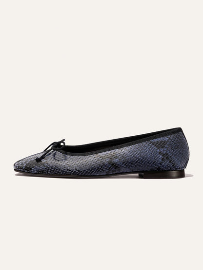 Front Bow Square-Toe Slip-On Chic Ballet Flats - Snakeskin Pattern